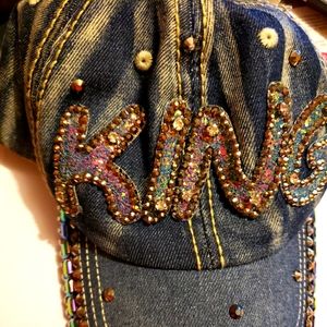 Demin Baseball Cap Word King In Rhinestones Ladies